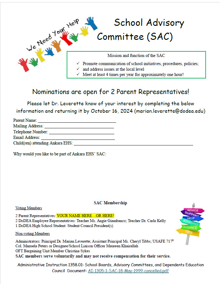 School Advisory Committee Call for Parents